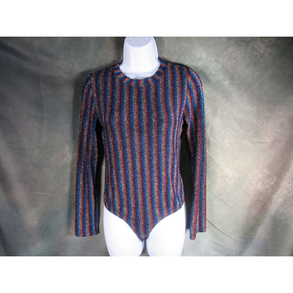 Lizette Collection Womens Medium Metallic Striped Long Sleeve Bodysuit